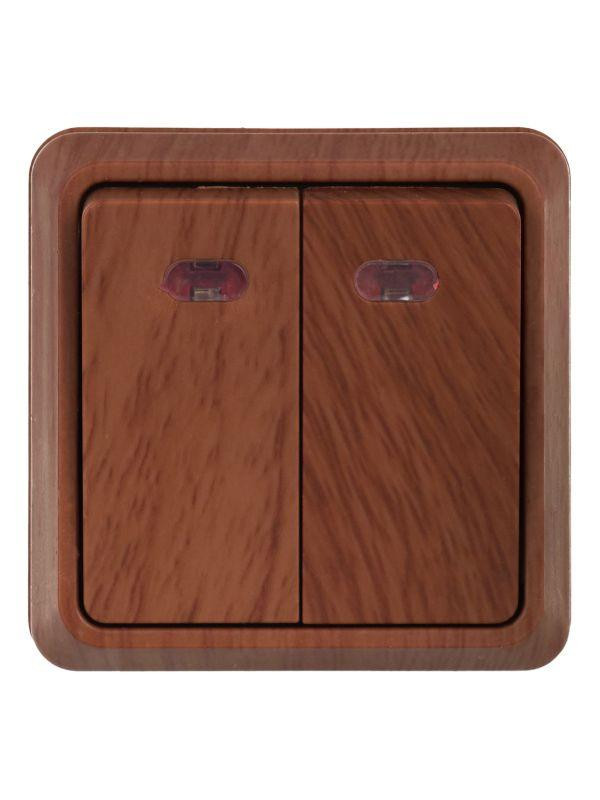 Выключатель 2-кл. ОП Октава 10А IP20 ВС20-2-1-ОД с индикацией дуб IEK EVO21-K04-10-DC