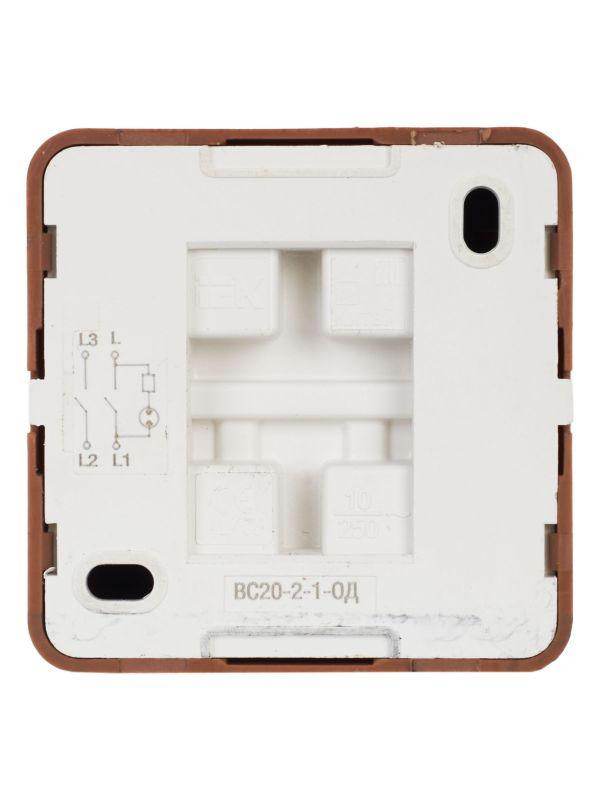 Выключатель 2-кл. ОП Октава 10А IP20 ВС20-2-1-ОД с индикацией дуб IEK EVO21-K04-10-DC