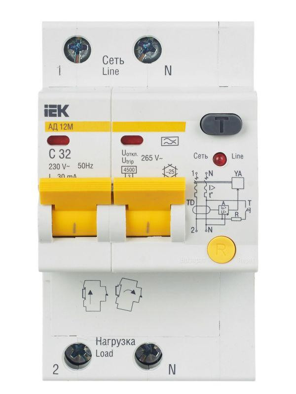 Выключатель автоматический дифференциального тока 2п C 32А 30мА тип A 4.5кА АД-12М KARAT IEK MAD12-2-032-C-030