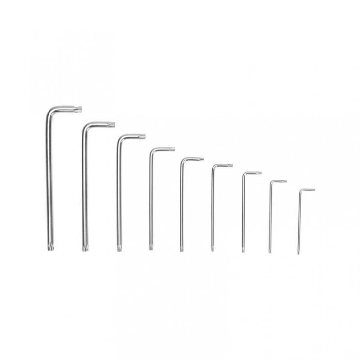 Набор ключей имбусовых Tamper-Torx 9шт ТТ10-ТТ50 закаленные удлиненные никель Kranz KR-12-5221