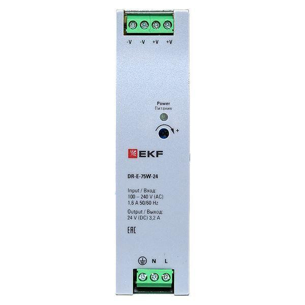 Блок питания на дин рейку 75Вт Uвх 220В AC Uвых 24В DC постоянного тока EKF DR-E-75W-24