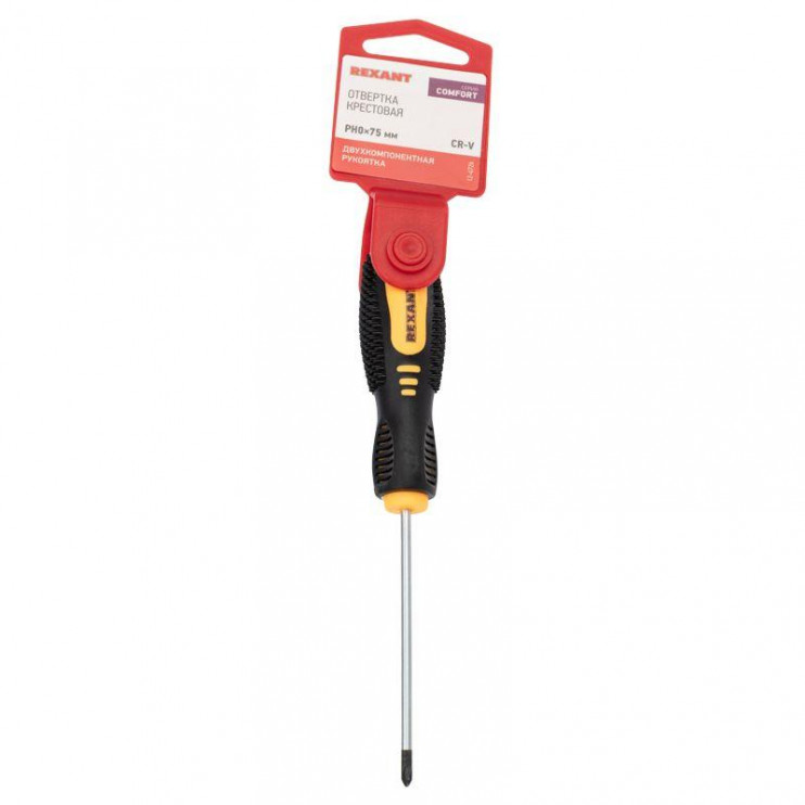 Отвертка крестовая PH 0х75мм двухкомпонентн. рукоятка Rexant 12-4726