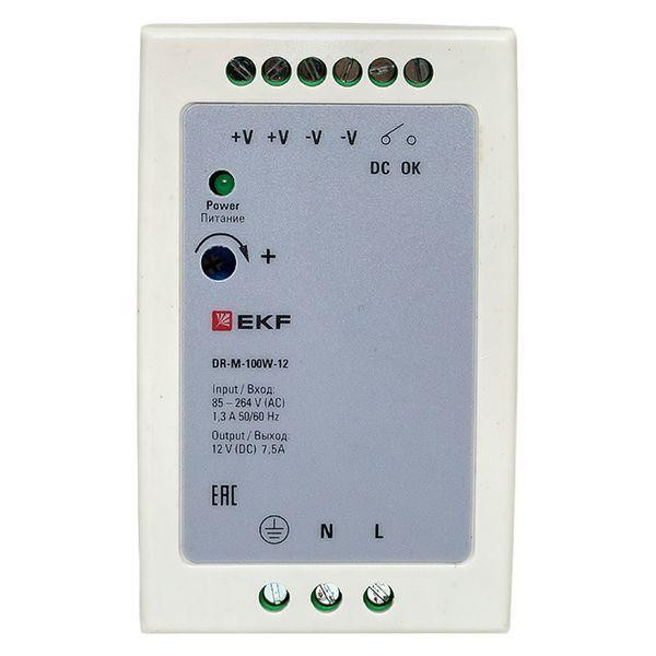 Блок питания на DIN-рейку 100Вт Uвх ~ 220В AC m Uвых - 12В DC постоянного тока EKF DR-M-100W-12