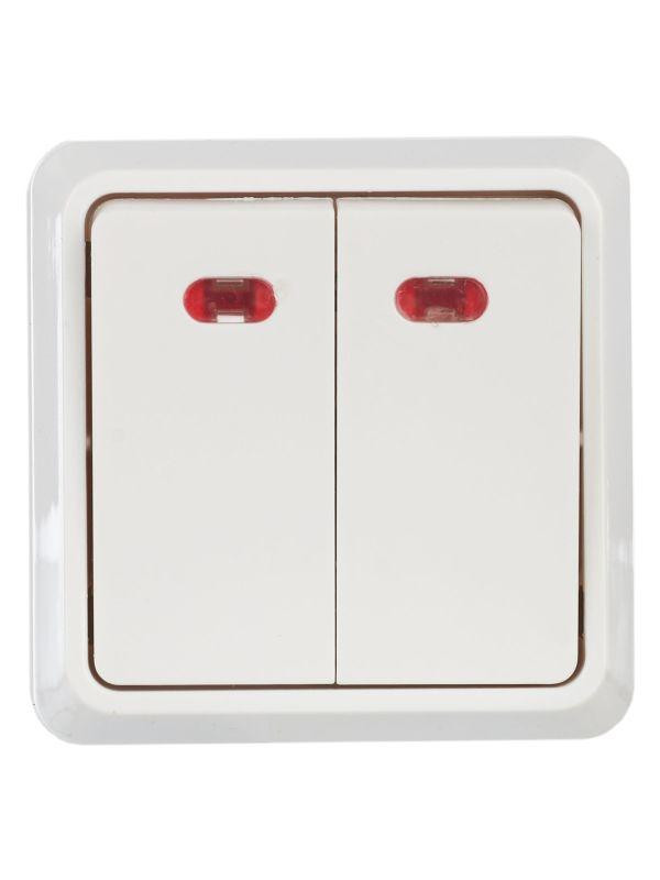 Выключатель 2-кл. ОП Октава 10А IP20 ВС20-2-1-ОБ с индикацией бел. IEK EVO21-K01-10-DC