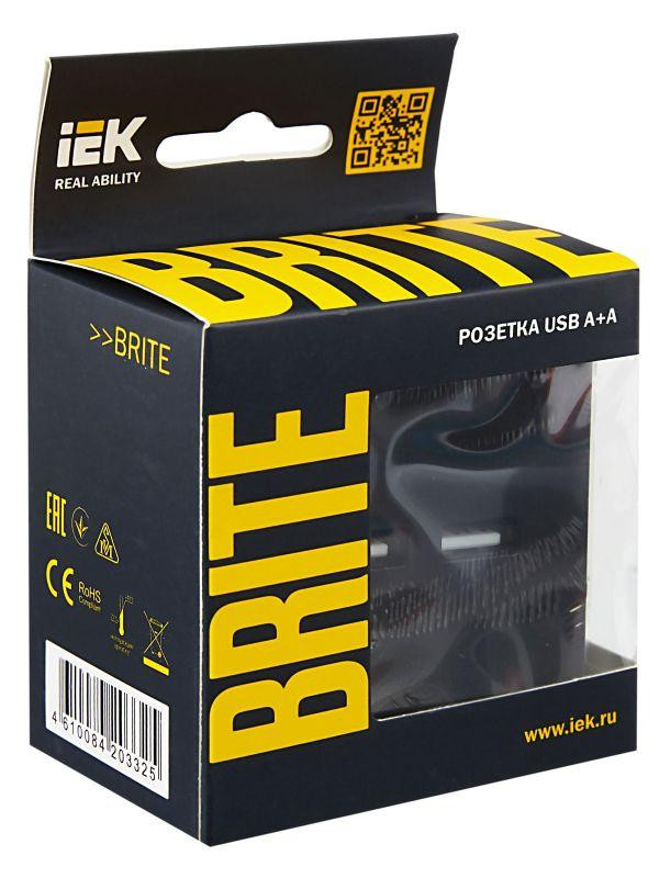 Розетка BRITE USB A+A 3.1А РЮ10-1-БрЧ механизм черн. IEK BR-U21-D31-K02