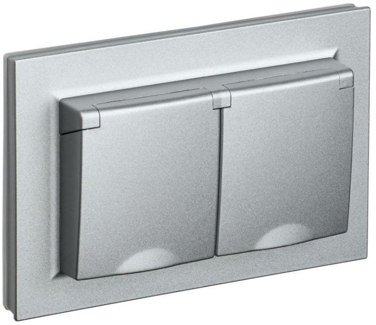 Розетка 2-м СП BRITE РСбш12-3-44-БрА 16А в сборе IP44 с крышкой алюм. IEK BR-R26-16-44-K47-F