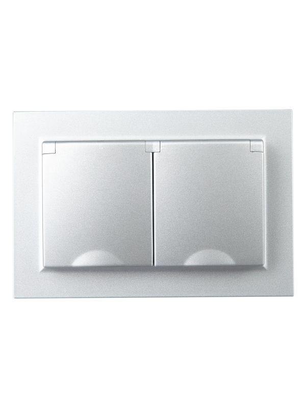 Розетка 2-м СП BRITE РСбш12-3-44-БрА 16А в сборе IP44 с крышкой алюм. IEK BR-R26-16-44-K47-F