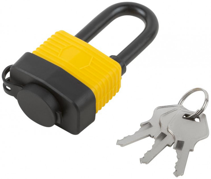 Замок навесной всепогодный 40х31мм длинная стальная дужка 6мм FIT 67193