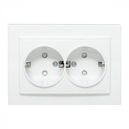 Розетка 2-м СП Минск 16А IP20 с заземл. защ. шторки бел. Basic EKF ERR16-128-100