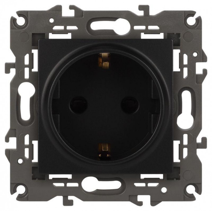 Розетка 1-м СП Эра Elegance 14-2102-05 16А IP20 16AX 250В 2P+E Schuko защ. шторки антрацит Эра Б0034276