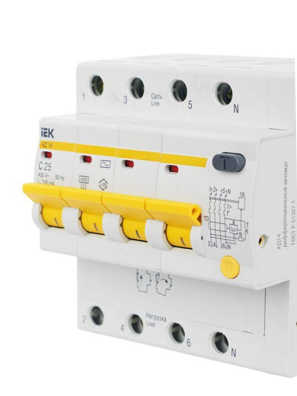 Выключатель автоматический дифференциального тока 4п C 25А 100мА тип AC 4.5кА АД-14 KARAT IEK MAD10-4-025-C-100