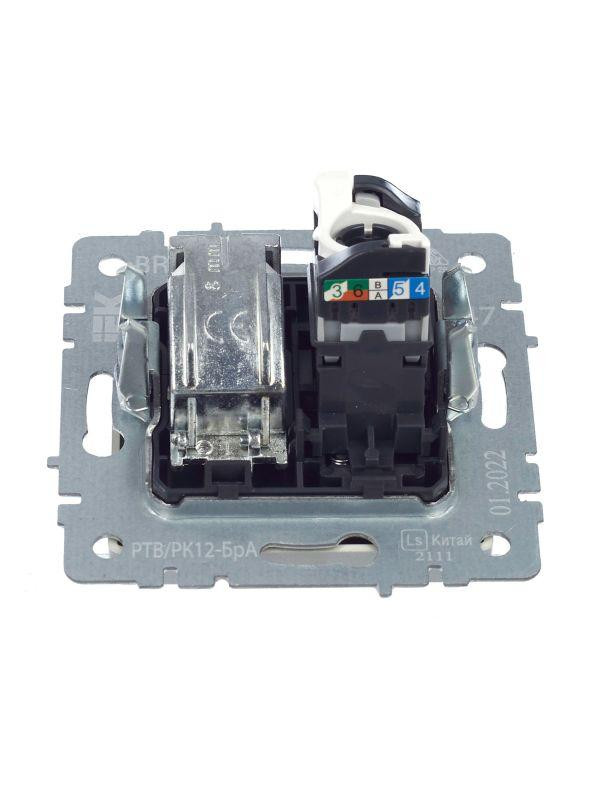 Розетка компьютерная + телевизионная 2-м Brite РТВ/РК12-БрА RJ45 кат.5E + TV механизм алюм. IEK BR-AK20-1-K47