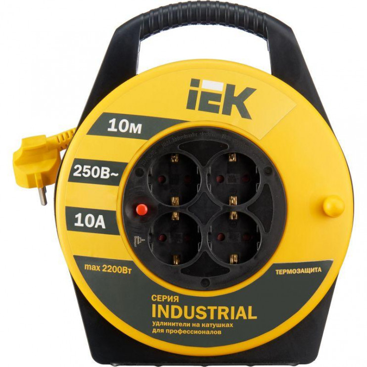 Удлинитель на катушке 4х10м с заземл. 10А IP20 Industrial УК10 3х1 термозащита IEK WKP14-10-04-10