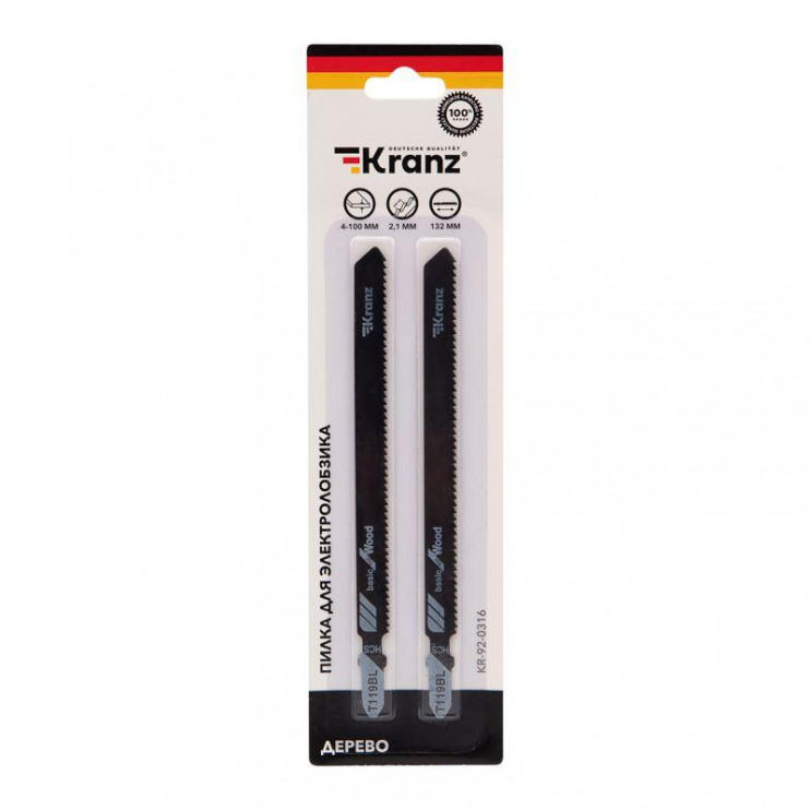 Пилка для электролобзика по дереву T119BL 132мм 12 зубьев на дюйм 4-100мм (уп.2шт) Kranz KR-92-0316