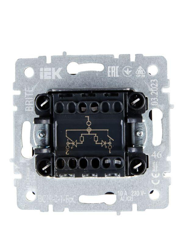 Выключатель 2-кл. СП BRITE ВС10-2-1-БрС 10А с индик. механизм сталь IEK BR-V20-1-10-K46