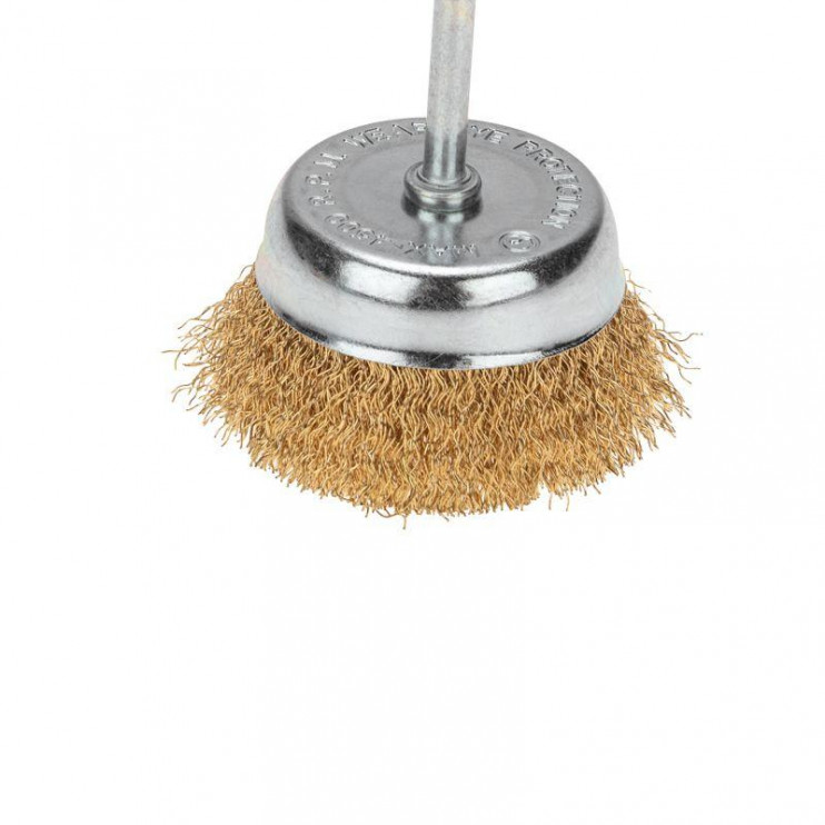 Щетка чашечная для дрели витая латунированная проволока 75мм Kranz KR-91-1255