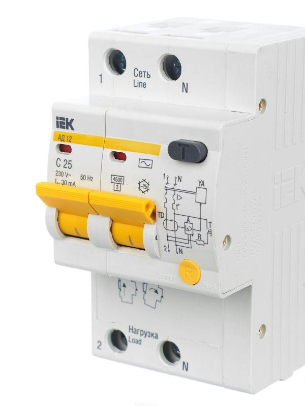 Выключатель автоматический дифференциального тока 2п C 25А 30мА тип AC 4.5кА АД-12 KARAT IEK MAD10-2-025-C-030