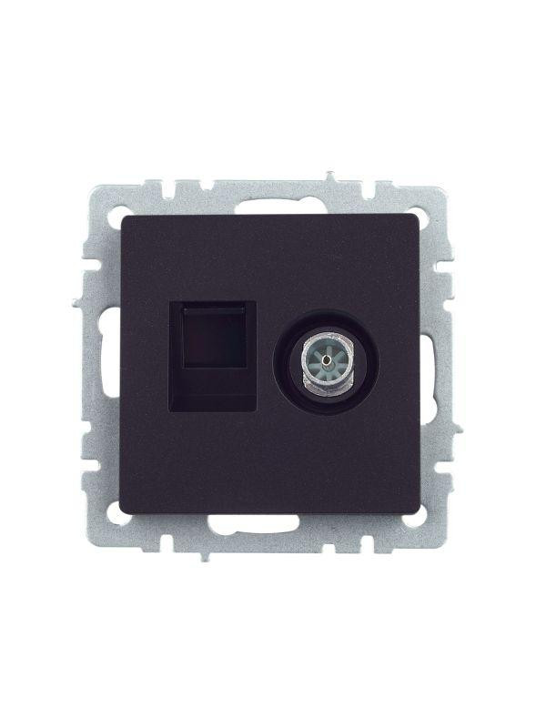 Розетка компьютерная + телевизионная 2-м Brite РТВ/РК12-БрЧ RJ45 кат.5E + TV механизм черн. IEK BR-AK20-1-K02