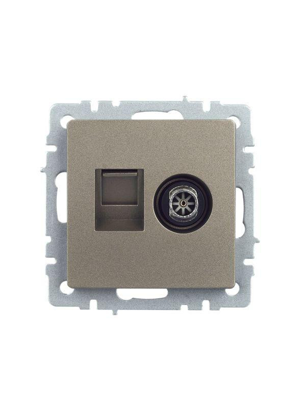 Розетка компьютерная + телевизионная 2-м Brite РТВ/РК12-БрШ RJ45 кат.5E + TV механизм шампань IEK BR-AK20-1-K37