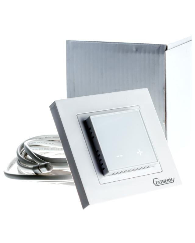 Термостат програмируемый с сенсорными кнопками и датчиком темпер. пола без расписания совместим с рамками с внутрен. размером 56х56мм Schneider Unica Exxact и Legrand Valena бел. Extherm ET-43(w)