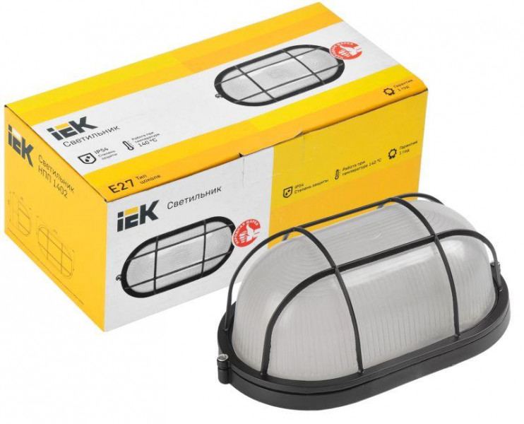 Светильник НПП 1402 60Вт E27 IP54 черн. овал с решеткой IEK LNPP0-1402-1-060-K02