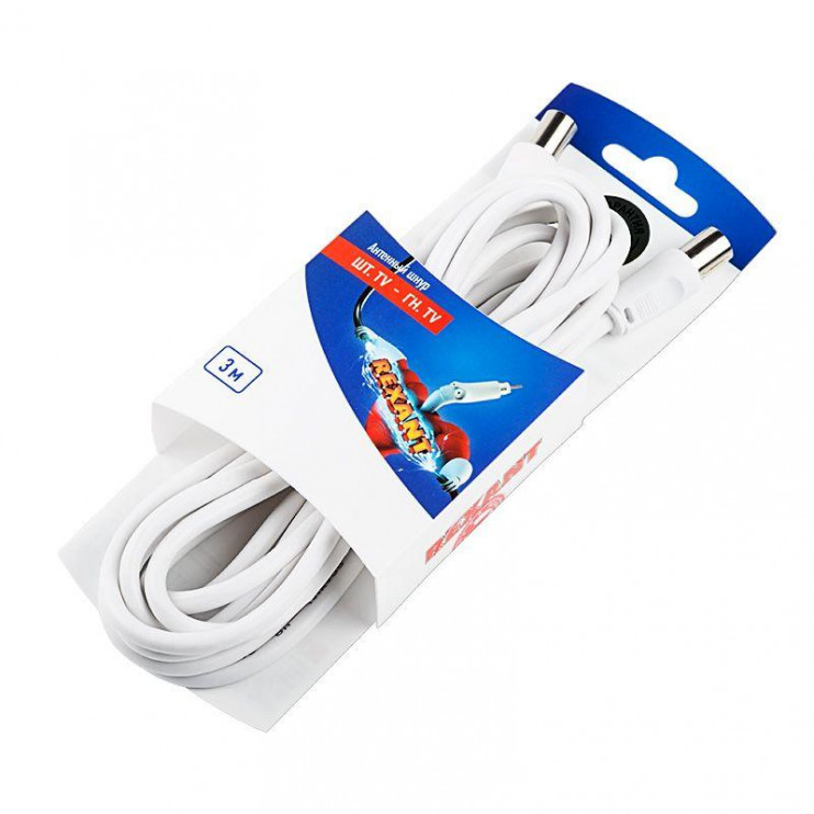 Шнур антенный штекер TV- гнездо TV 3м бел. блист. Rexant 06-3081