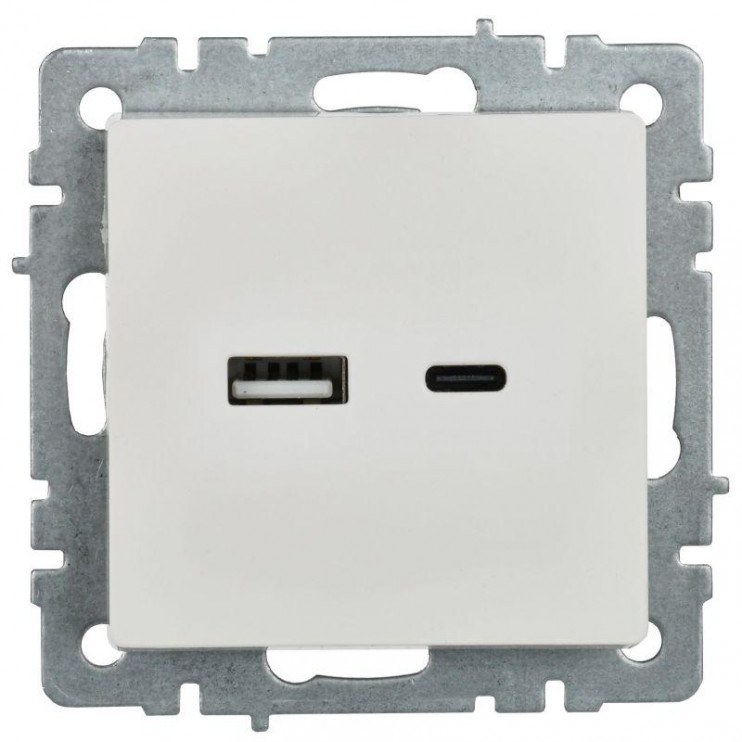Розетка BRITE USB A+C 18Вт РЮ11-1-БрБ механизм бел. IEK BR-U22-018-K01