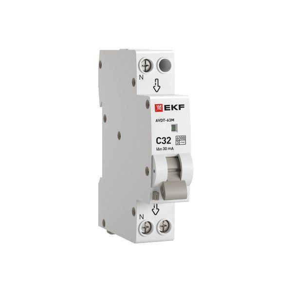 Выключатель автоматический дифференциального тока 1мод. C 32А 30мА тип AC 6кА АВДТ-63М электрон. PROxima EKF DA63M-32-30