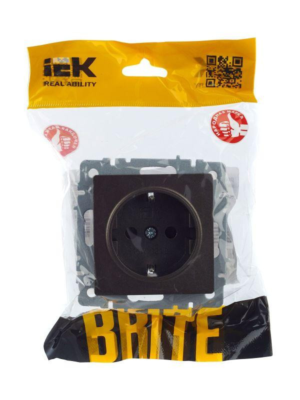 Розетка 1-м СП BRITE РС14-1-0-БрТБ 16А с заземл. защ. шторки механизм бронза IEK BR-R14-16-K45