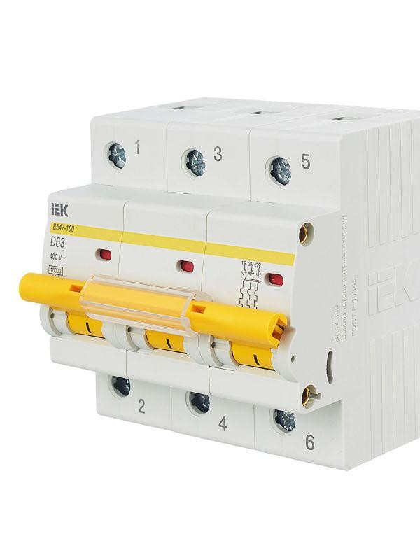 Выключатель автоматический модульный 3п D 63А 10кА ВА47-100 KARAT IEK MVA40-3-063-D