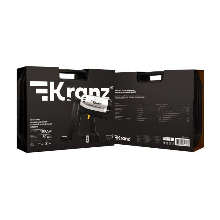 Пистолет гвоздезабивной газовый монтажный GN100 100Дж длина гвоздей 15-40мм d2.7-3мм KRANZ KR-16-1655