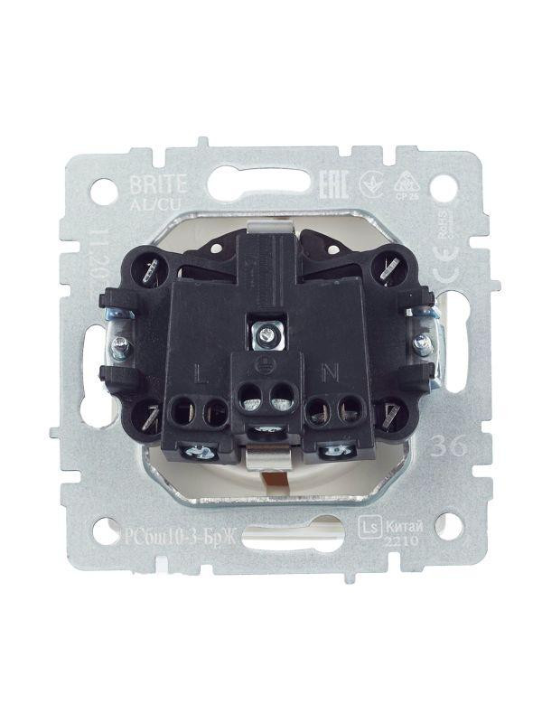 Розетка BRITE РСбш10-3-БрЖ 16А IP20 с заземл. защ. шторки с крышкой механизм жемчуж. IEK BR-R16-16-K36