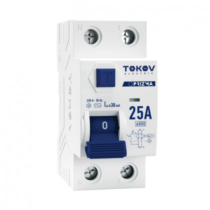 Выключатель дифференциального тока (УЗО) 2п (1P+N) 25А 30мА тип AC 6кА PRIZMA TOKOV Electric TKE-PZ60-RCDM-2-25-30-AC