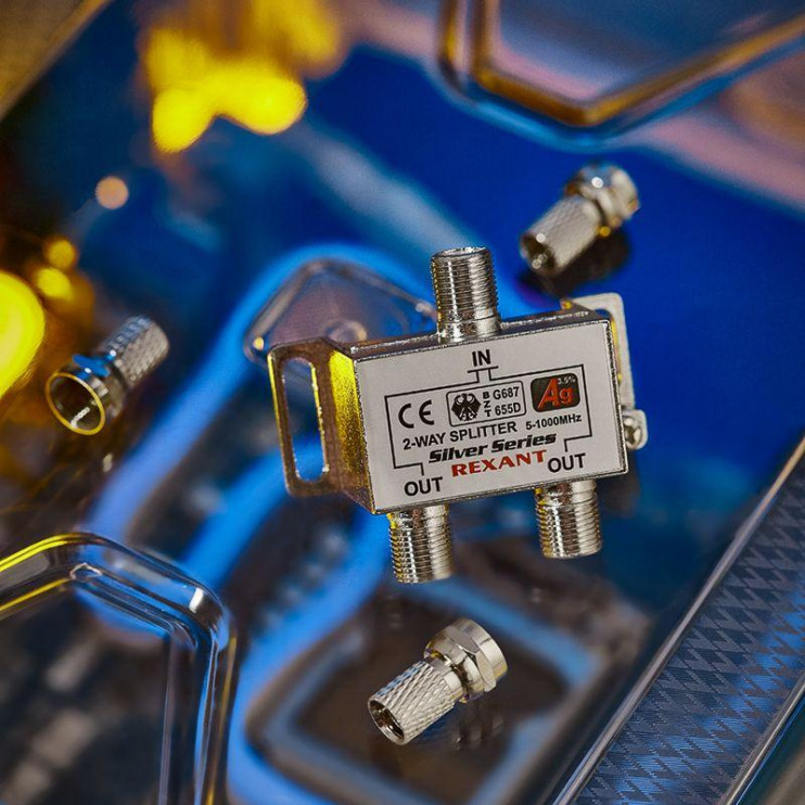 Делитель ТВ "краб" х2+3шт F "BOX" 5-1000 МГц "Silver" Rexant 05-6101