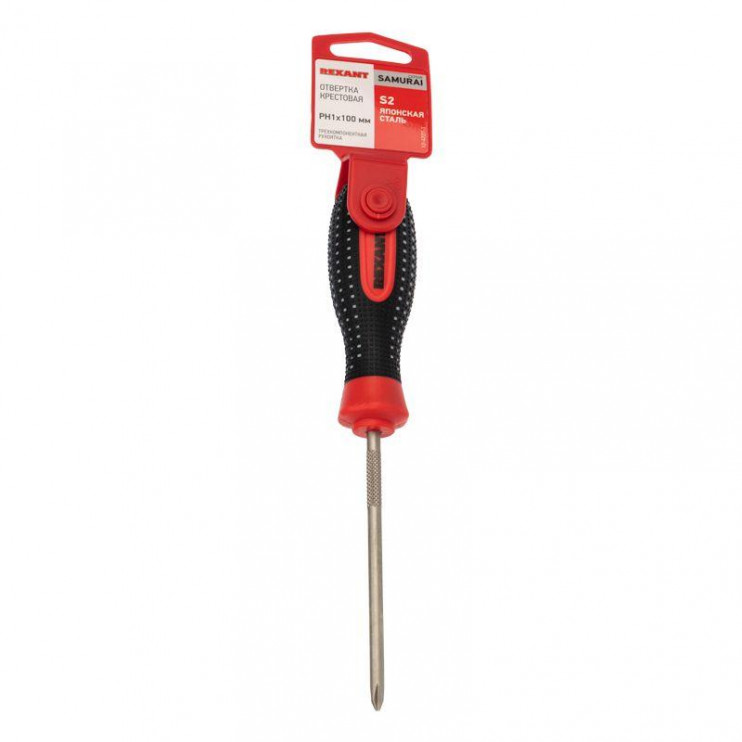 Отвертка крестовая PH 1х100мм трехкомпонентн. рукоятка сталь S2 Rexant 12-4727-1