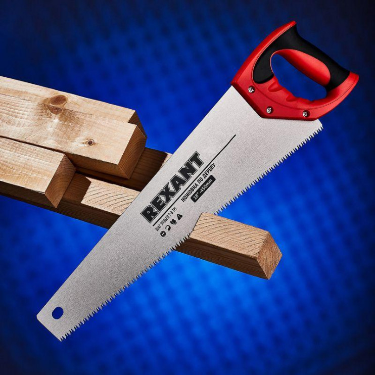 Ножовка по дереву "Зубец" 450мм 7-8 TPI каленый зуб 2D двухкомпонентн. рукоятка Rexant 12-8214