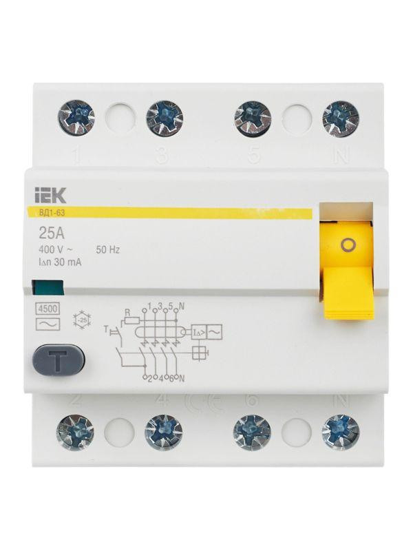 Выключатель дифференциального тока (УЗО) 4п 25А 30мА тип AC ВД1-63 KARAT IEK MDV10-4-025-030