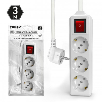 Удлинитель 3х3м с заземл. с выкл. 10А 3х1.5 TOKOV LIGHT TKL-C01-BU3-3-1.5-ZV