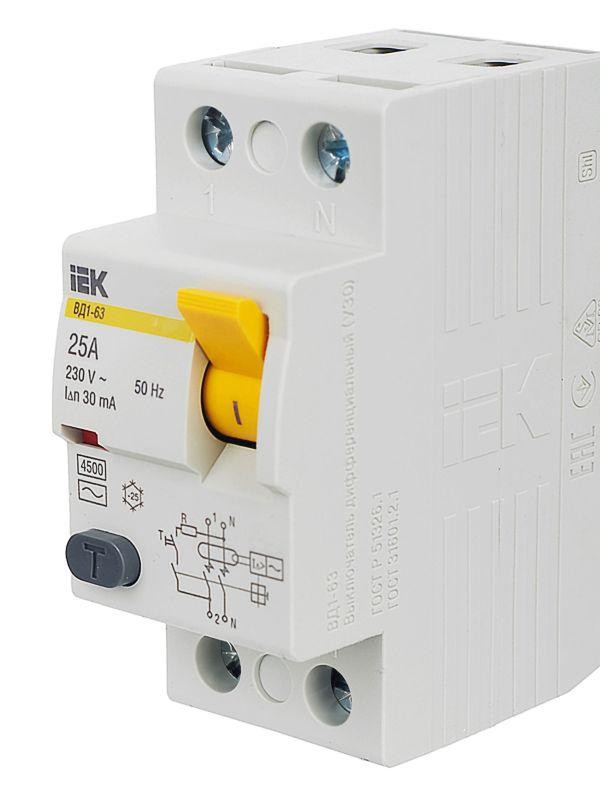 Выключатель дифференциального тока (УЗО) 2п 25А 30мА тип AC ВД1-63 KARAT IEK MDV10-2-025-030