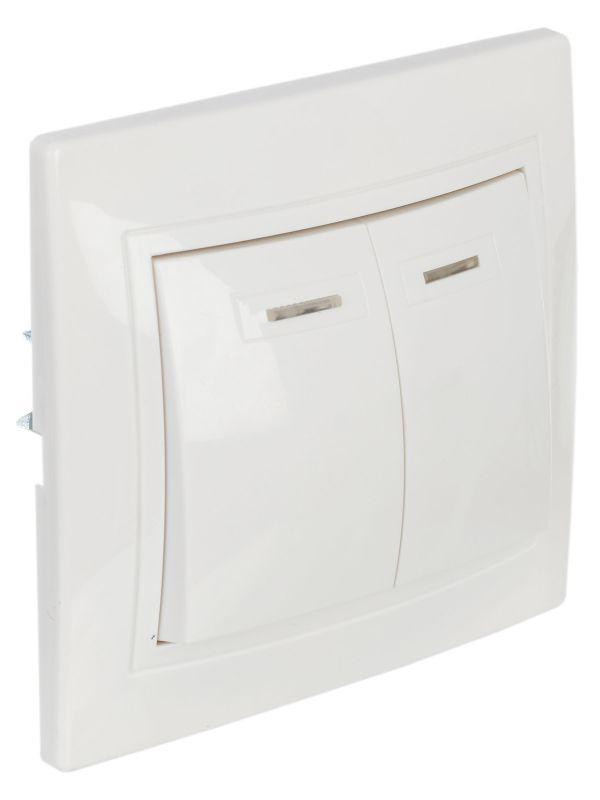 Выключатель 2-кл. СП Кварта 10А IP20 ВС10-2-1-КБ с индикацией бел. IEK EVK21-K01-10-DM