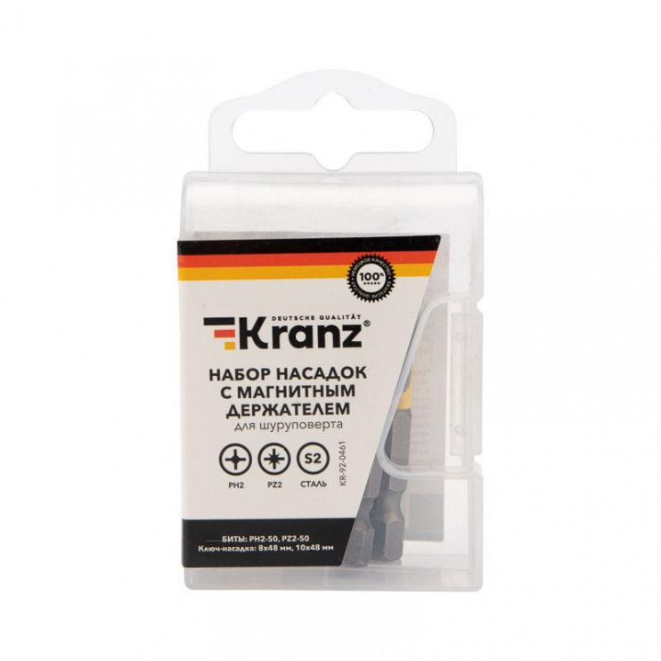 Набор насадок на шуруповерт PH2 PZ2 с магнитным держателем 50мм головка 8мм 10мм 5 предметов Kranz KR-92-0461