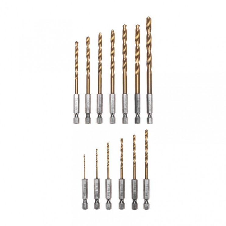 Набор сверл по металлу 1.5-6.5мм (через 0.5мм; 3.2мм; 4.8мм) HSS ТИТАН шестигранный хвостовик (уп.13шт) Kranz KR-91-0622
