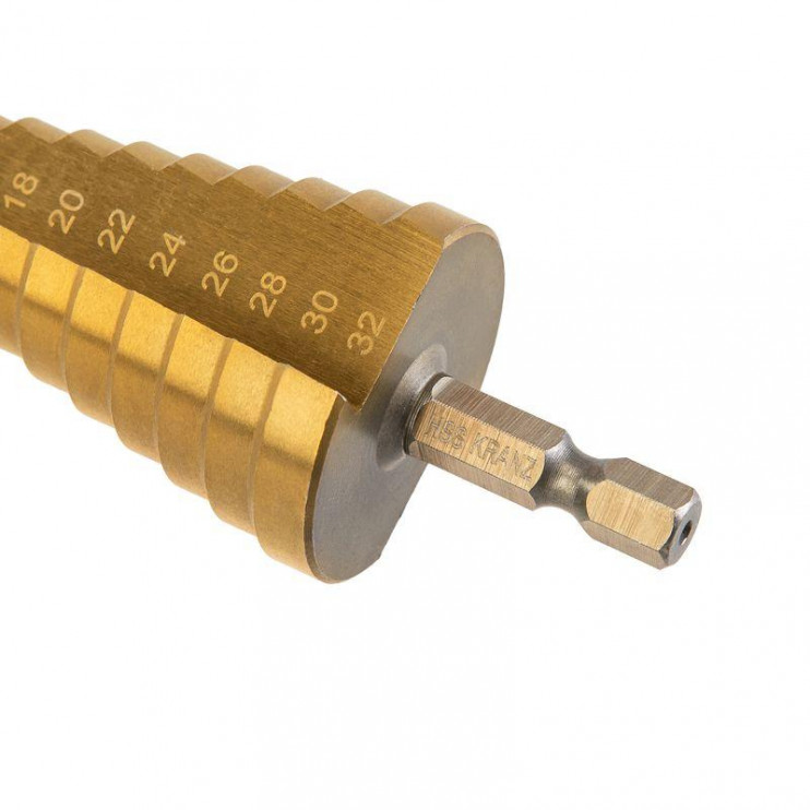 Набор ступенчатых сверл 4-12.4-20.4-32мм HSS-TiN ТИТАН (уп.3шт) Kranz KR-12-6620