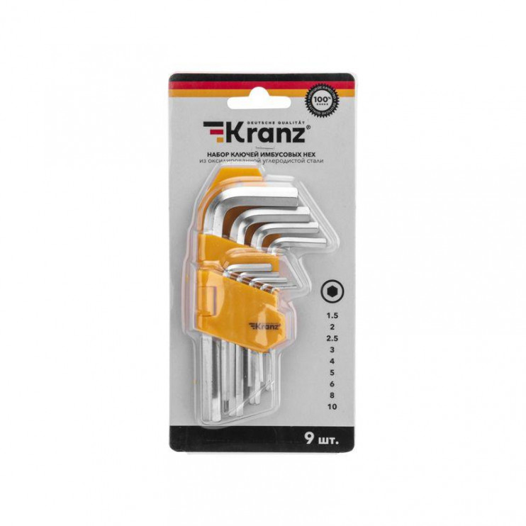 Набор ключей имбусовых HEX 1.5-10мм CrV 9шт Kranz KR-12-5215