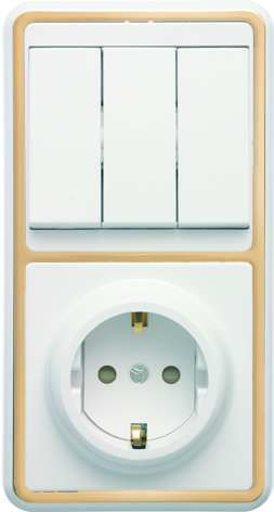 Блок БКВР-036 Бэлла (3-кл. выкл. + евророзетка с защ. шторками) зол. Кунцево 5848